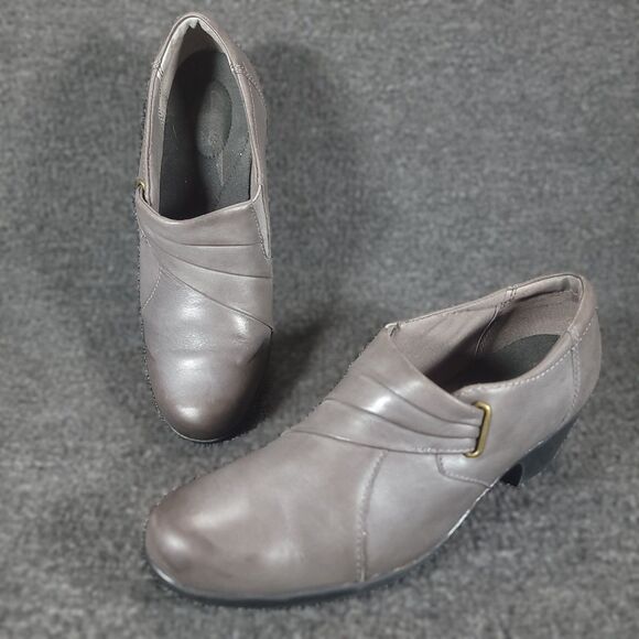 Clarks Womens  8.5 M  Slip On Comfort Clog Gray Leather Shoe Bootie 62722 - Picture 2 of 11